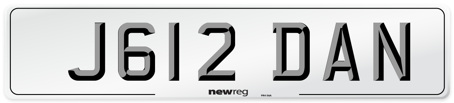 J612 DAN Number Plate from New Reg